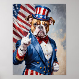 Patriottische Bulldog in Uncle Sam pose Poster