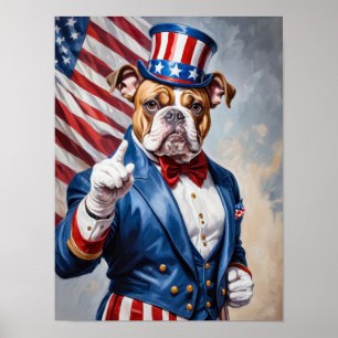 Patriottische Bulldog in Uncle Sam pose Poster