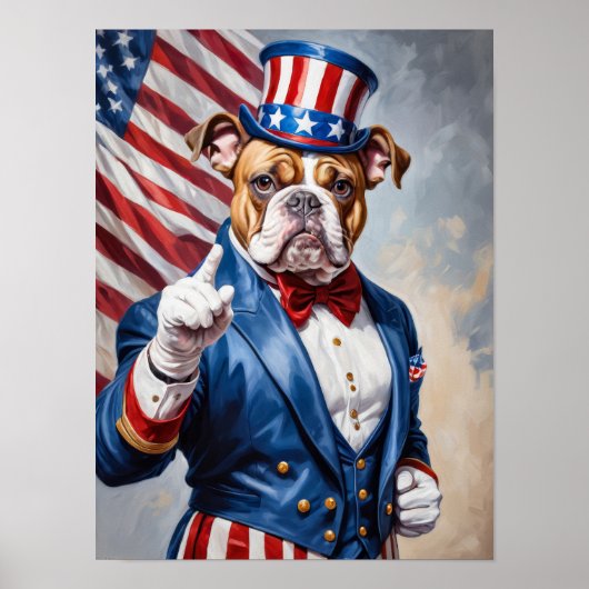 Patriottische Bulldog in Uncle Sam pose Poster (Voorkant)