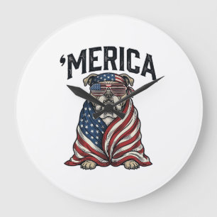Patriottische Bulldog 'Merica Vintage Vector T-shi Grote Klok