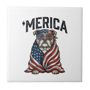 Patriottische Bulldog 'Merica Vintage Vector T-shi Tegeltje