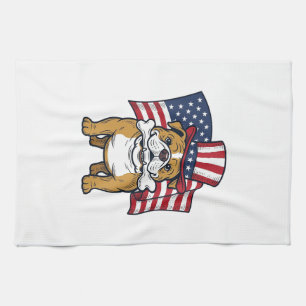 Patriottische Bulldog Met Vlag Vectorontwerp_1 Theedoek