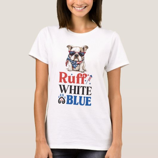 Patriottische Bulldog Ruff Wit & Blauw T-shirt (Voorkant)