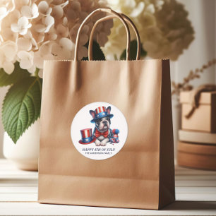 Patriottische Bulldog Top Hoed Rood Wit Blauw 4 ju Ronde Sticker