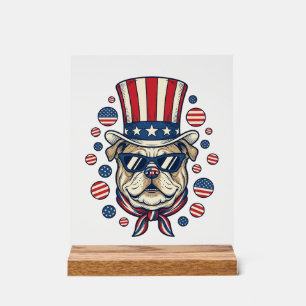 Patriottische Bulldog Vintage Gravure Shirt Ontwer Acryl Bord
