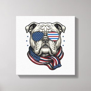 Patriottische Bulldog Vintage Gravure Shirt Ontwer Canvas Afdruk