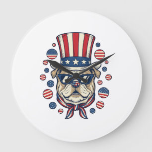 Patriottische Bulldog Vintage Gravure Shirt Ontwer Grote Klok