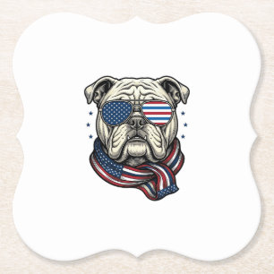 Patriottische Bulldog Vintage Gravure Shirt Ontwer Kartonnen Onderzetters