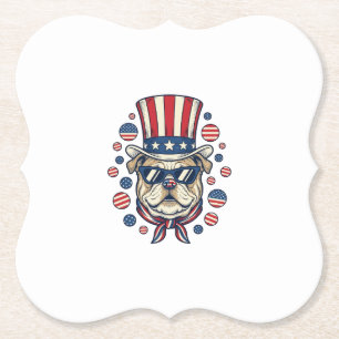 Patriottische Bulldog Vintage Gravure Shirt Ontwer Kartonnen Onderzetters