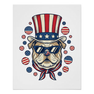 Patriottische Bulldog Vintage Gravure Shirt Ontwer Perfect Poster