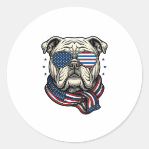 Patriottische Bulldog Vintage Gravure Shirt Ontwer Ronde Sticker
