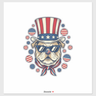 Patriottische Bulldog Vintage Gravure Shirt Ontwer Sticker
