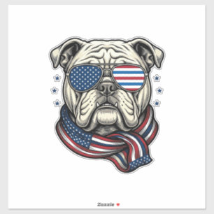 Patriottische Bulldog Vintage Gravure Shirt Ontwer Sticker