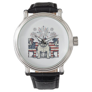 Patriottische Bulldog Vuurwerk Vintage Gravure Ont Horloge