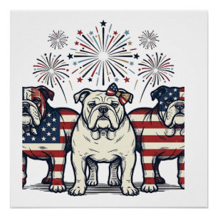 Patriottische Bulldog Vuurwerk Vintage Gravure Ont Perfect Poster