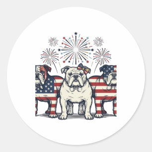 Patriottische Bulldog Vuurwerk Vintage Gravure Ont Ronde Sticker