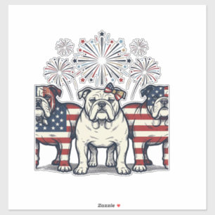 Patriottische Bulldog Vuurwerk Vintage Gravure Ont Sticker