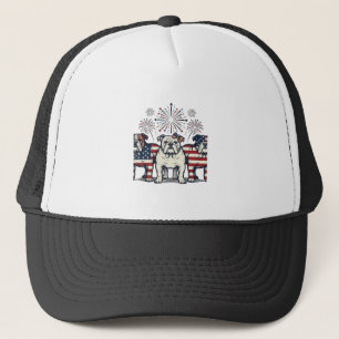 Patriottische Bulldog Vuurwerk Vintage Gravure Ont Trucker Pet