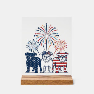 Patriottische Bulldog Vuurwerk Vintage Vector Desi Acryl Bord