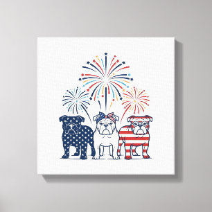 Patriottische Bulldog Vuurwerk Vintage Vector Desi Canvas Afdruk