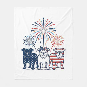 Patriottische Bulldog Vuurwerk Vintage Vector Desi Fleece Deken