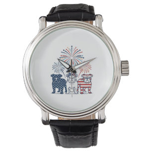 Patriottische Bulldog Vuurwerk Vintage Vector Desi Horloge