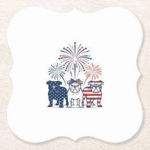 Patriottische Bulldog Vuurwerk Vintage Vector Desi Kartonnen Onderzetters