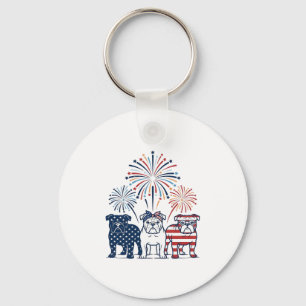 Patriottische Bulldog Vuurwerk Vintage Vector Desi Sleutelhanger