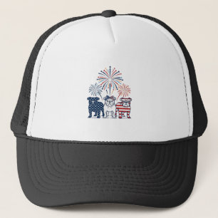 Patriottische Bulldog Vuurwerk Vintage Vector Desi Trucker Pet