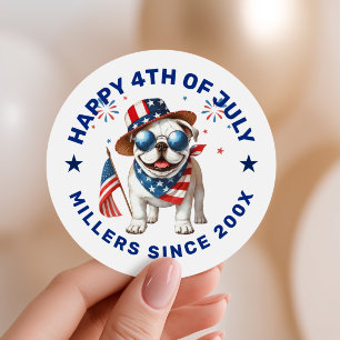 Patriottische Bullgod Rood Wit Blauw Aangepaste Te Ronde Sticker