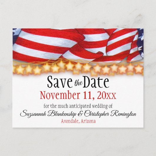 Patriottische Bunting en Stars Custom Save the Dat Aankondigingskaart (Voorkant)