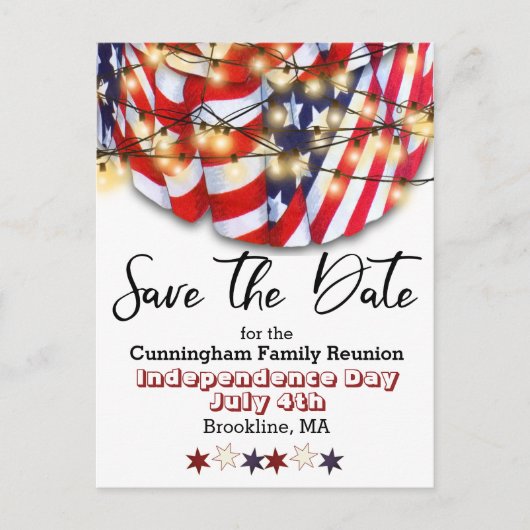 Patriottische bunting Family Reunion sparen de dat Aankondigingskaart (Voorkant)