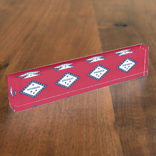 Patriottische bureau naambord met vlag van Arkansa