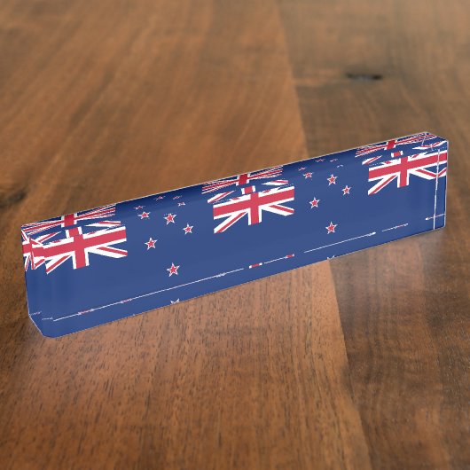 Patriottische bureaunaamplaat met vlag van Nieuw-Z Naambordje (Zijkant)