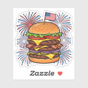 Patriottische Burger en Vuurwerk 4 juli Sticker