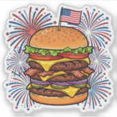 Patriottische Burger en Vuurwerk 4 juli Sticker (Voorkant)
