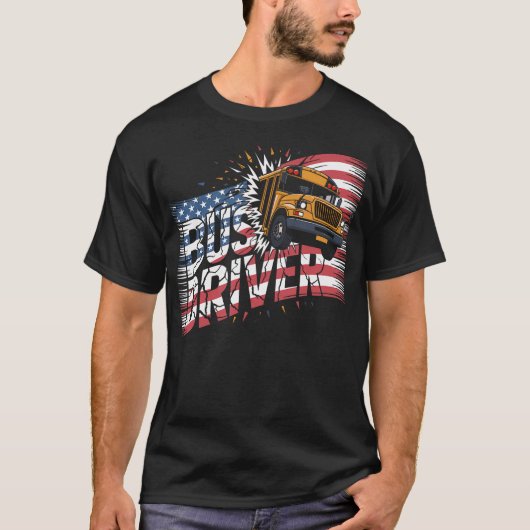 Patriottische Buschauffeur Schoolbus Amerikaanse V T-shirt (Voorkant)