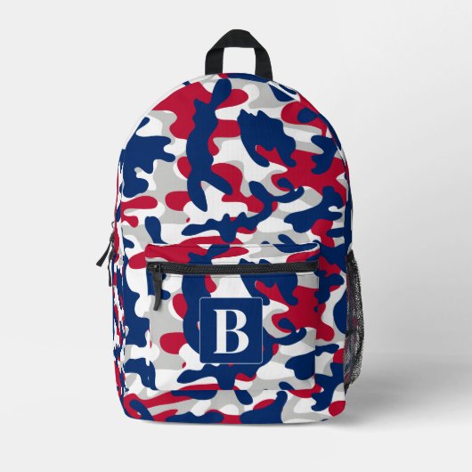 Patriottische Camo gepersonaliseerde Monogram Camo Bedrukte Rugzak (Voorkant)