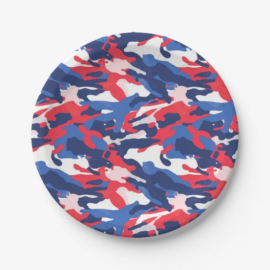 Patriottische Camo Rood Wit Blauw USA Amerikaanse Papieren Bordje (Voorkant)