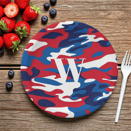 Patriottische Camouflage Monogram Rood Wit Blauw C Papieren Bordje