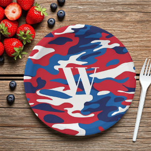 Patriottische Camouflage Monogram Rood Wit Blauw C Papieren Bordje