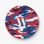 Patriottische Camouflage Monogram Rood Wit Blauw C Papieren Bordje (Voorkant)