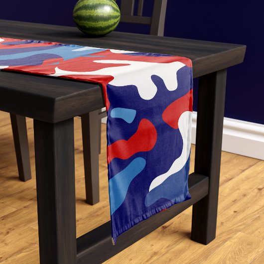 Patriottische Camouflage Rood Wit en Blauw Camo Korte Tafelloper