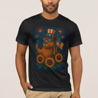 Patriottische Capybara 4 juli Vuurwerk Grappig Ver T-shirt