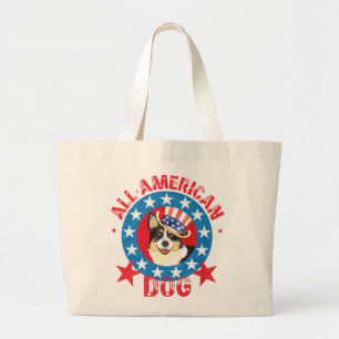 Patriottische Cardigan Welsh Corgi Grote Canvas ta Tote Bag