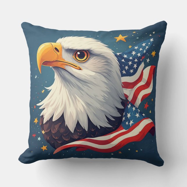 Patriottische Cartoon Adelaar met Amerikaanse Vlag Kussen (Voorkant)