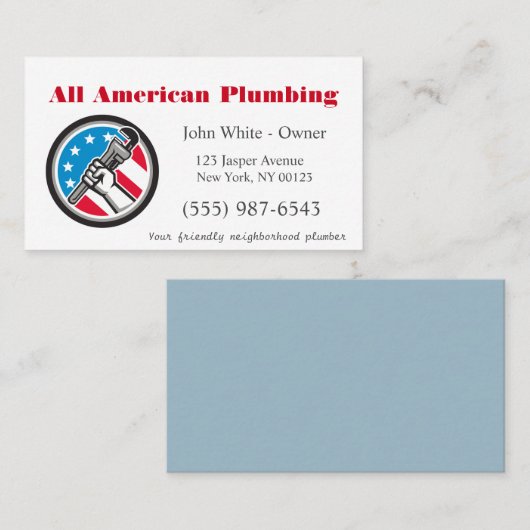 Patriottische Cartoon Plumber Man Plumbing Service Visitekaartje (Voorkant / Achterkant)