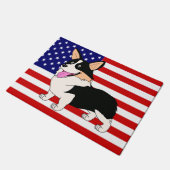Patriottische Cartoon Welsh Corgi met vlag Deurmat (Schuin)