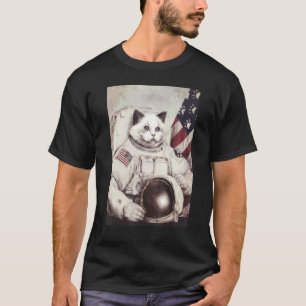 patriottische catronautkat astronaut diep in Space T-shirt