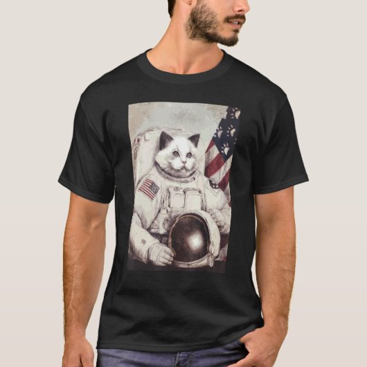 patriottische catronautkat astronaut diep in Space T-shirt (Voorkant)
